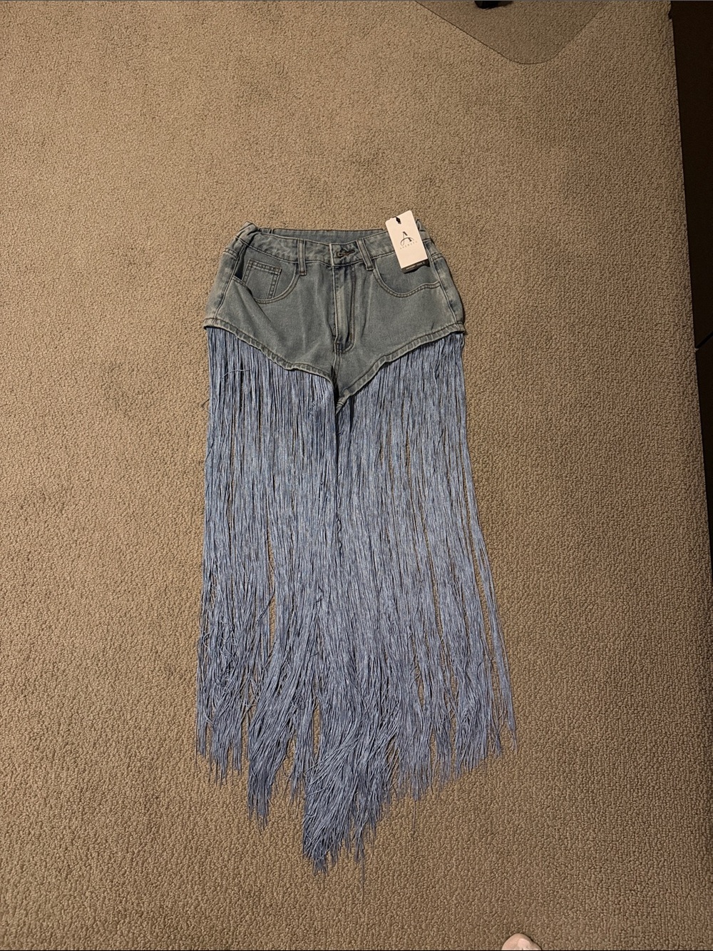 Fringe-Trim Light Blue Women's Jeans